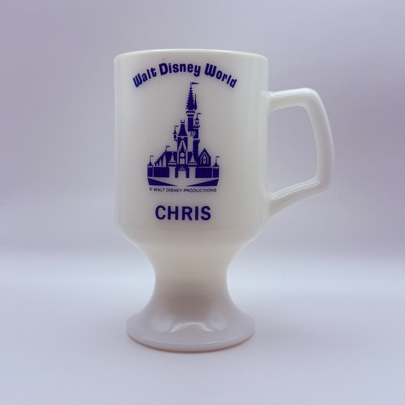 Walt Disney Productions Other - Vintage Walt Disney World Milk Glass Pedestal Mug Chris‎ Cinderella Castle Blue